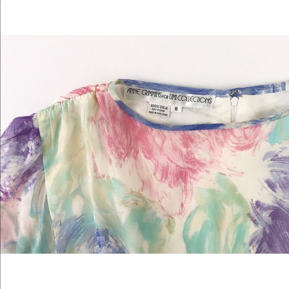 VNT 80’s Anne Crimmins For Umi Collection Silk Pastels Chiffon Dress size 8 - Picture 4 of 11